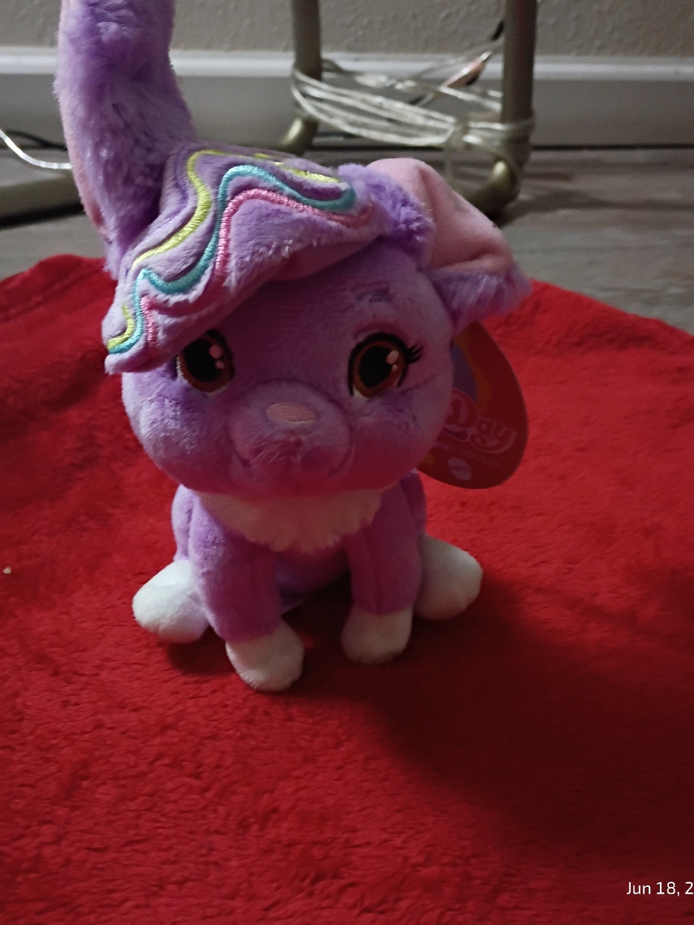 Mattel Lavender and White Plush. Violet A Small Toy W/ Multiclor Embroidered Ear